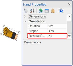 Properties pane 'Orientation' section showing the Reverse Rope option selected