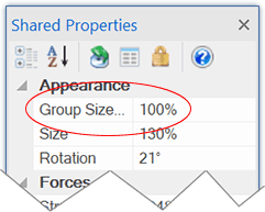 Sizing multiple items using the properties pane